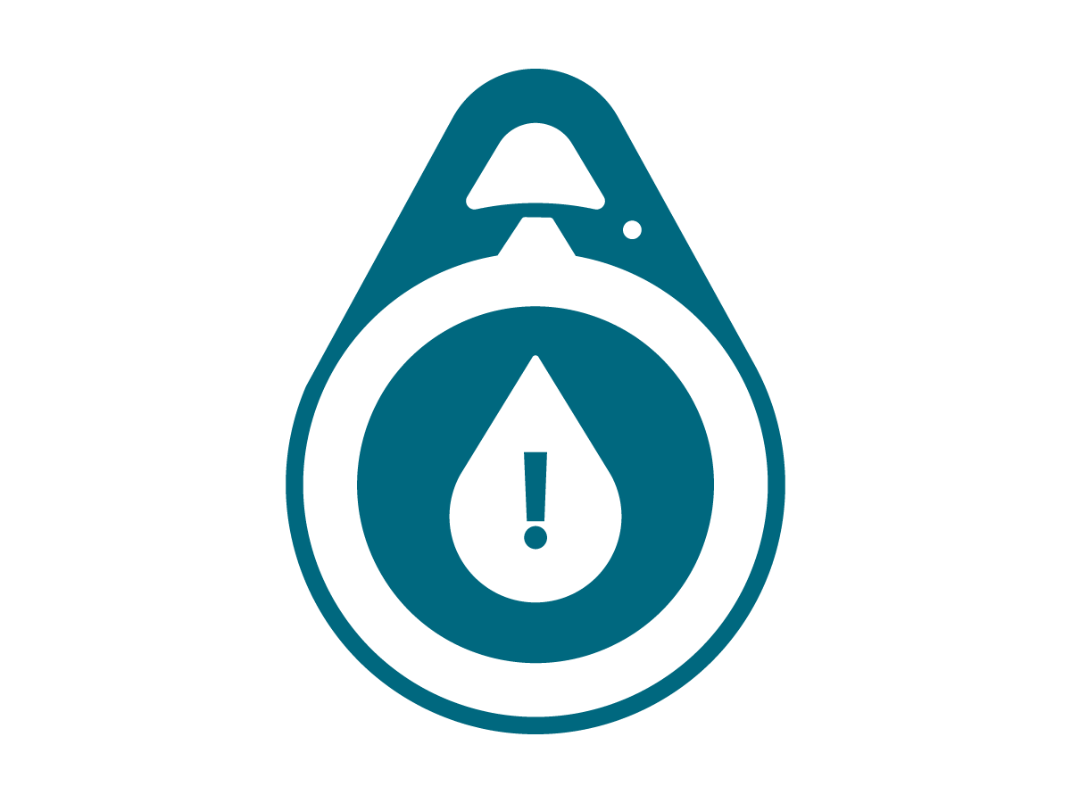Spot Water Leak Sensor Icon - Shape with a water droplet and an exclamation symbol inside