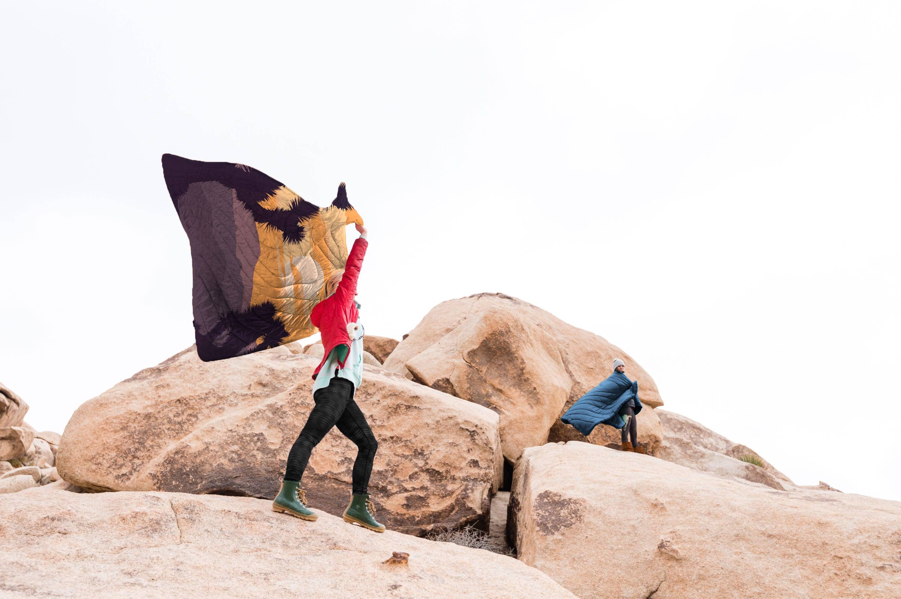 Waving Joshua Tree Puffy Blanket in the air