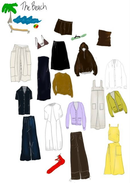 illustrated beach with clothes