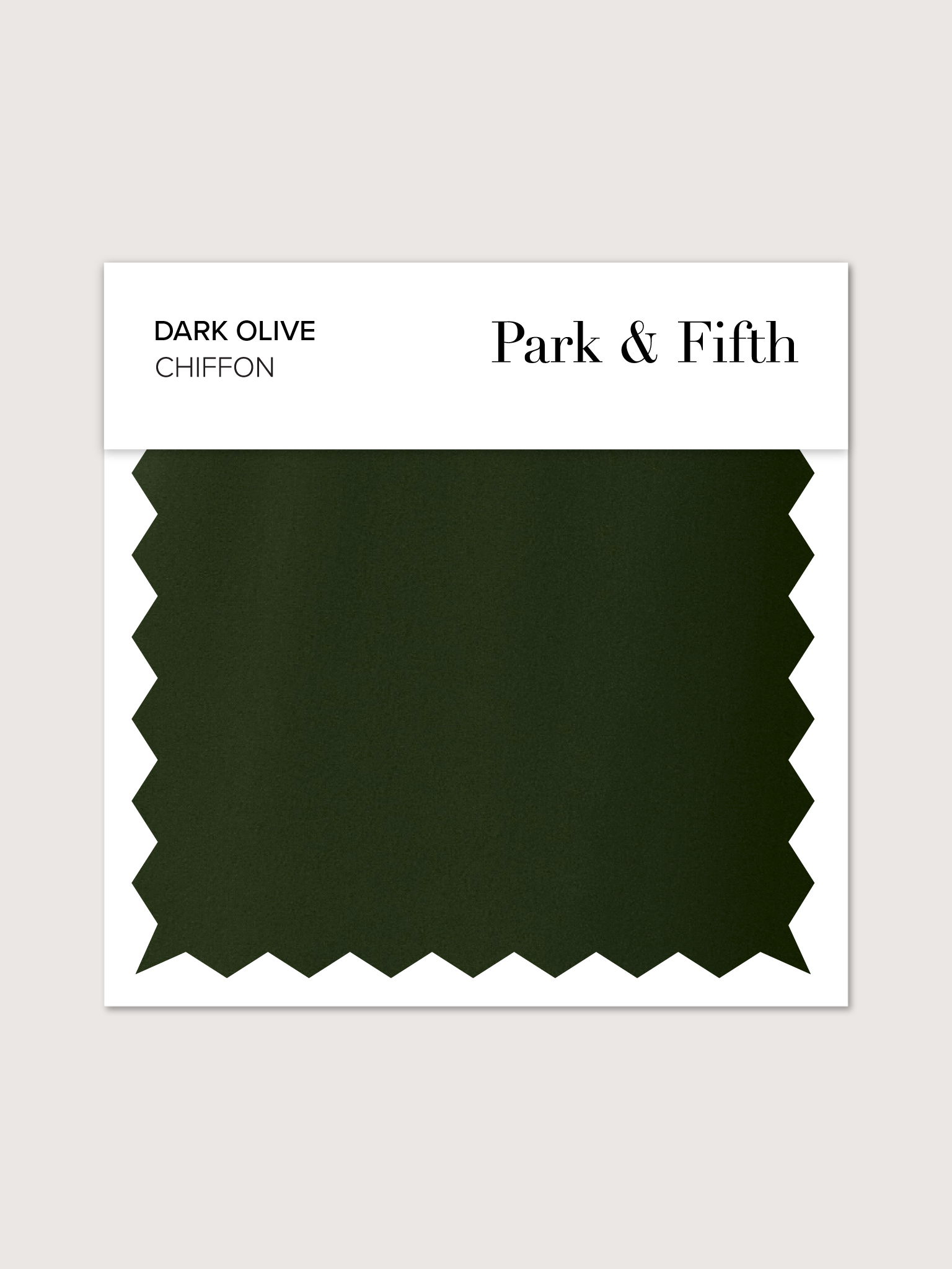 Swatch of dark olive chiffon fabric from Park & Fifth.