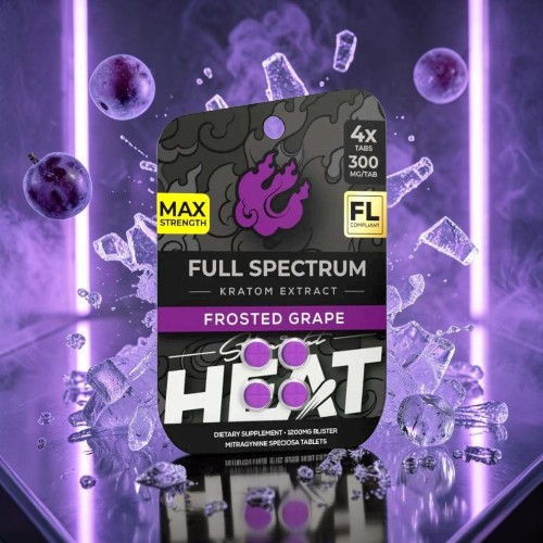 Full Spectrum Kratom Extract Frosted Grape packaging on a vibrant background.