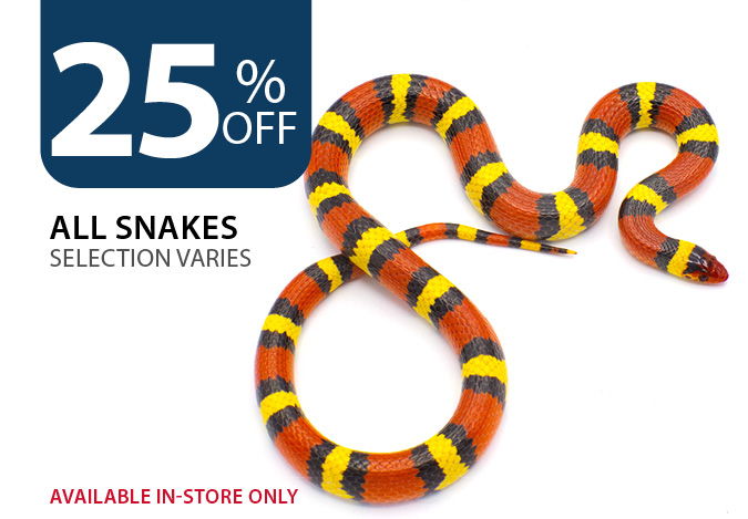 25% off all snakes. Available in-store only.