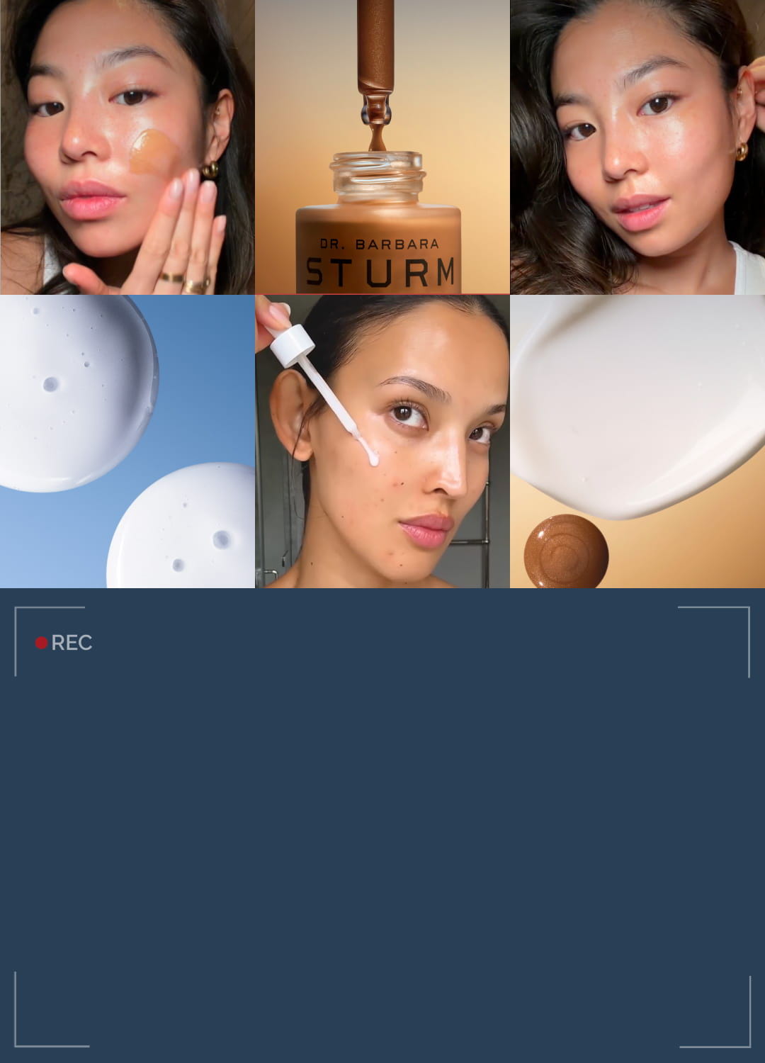 Collage of skincare products and women applying them on their faces.