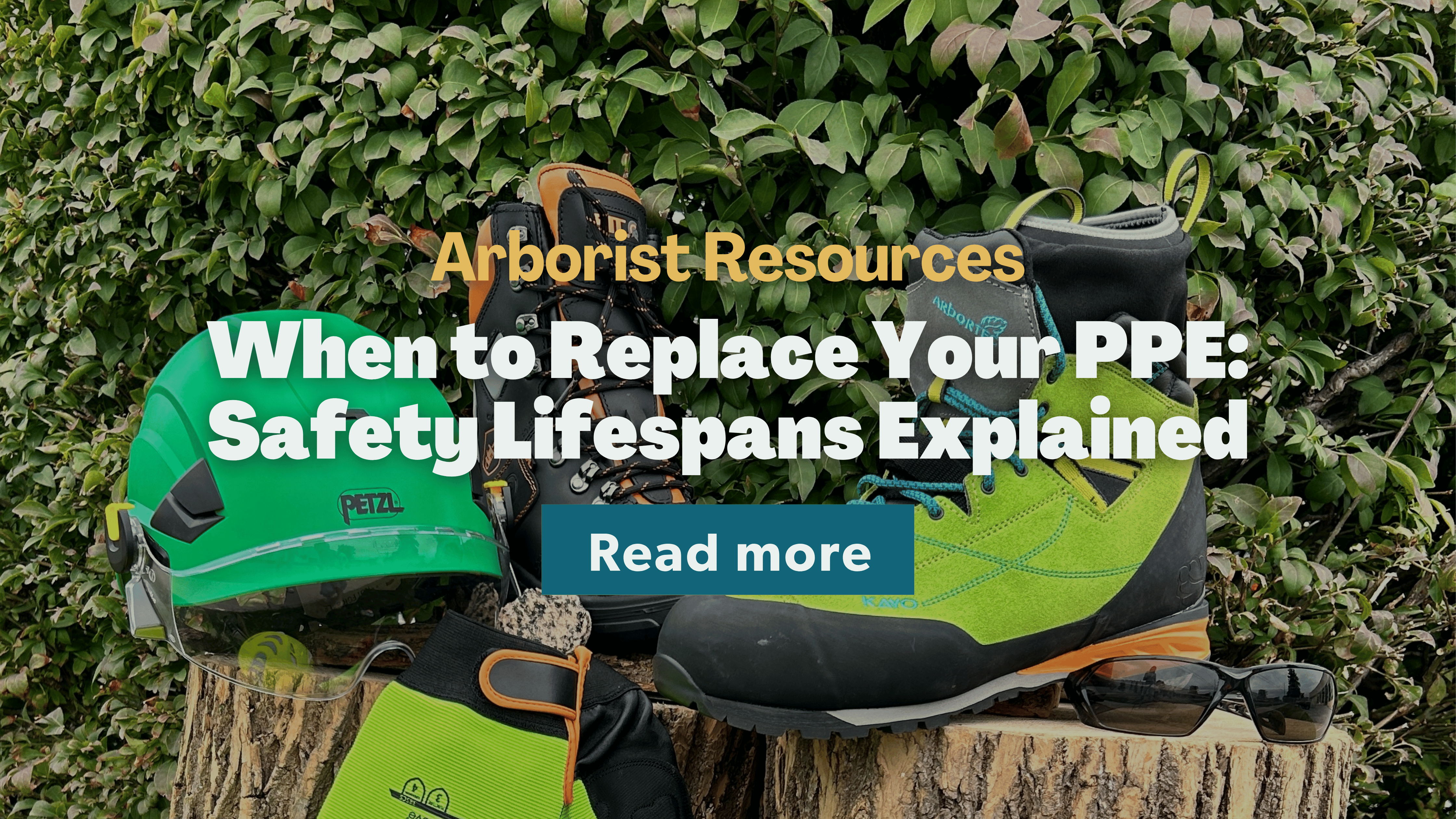 Image promoting PPE safety lifespan with boots and text overlay.
