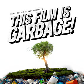 A tree growing from a pile of garbage with bold text.