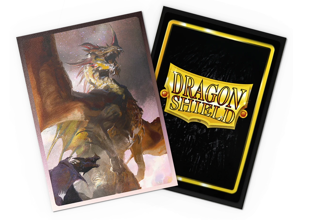 Two mtg card sleeves featuring dragons and the title 