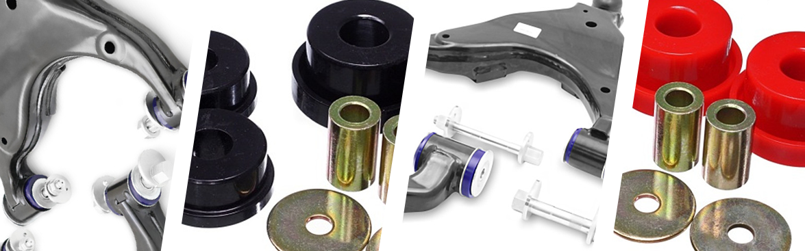Photo collage of bushing kits for off-road vehicles.
