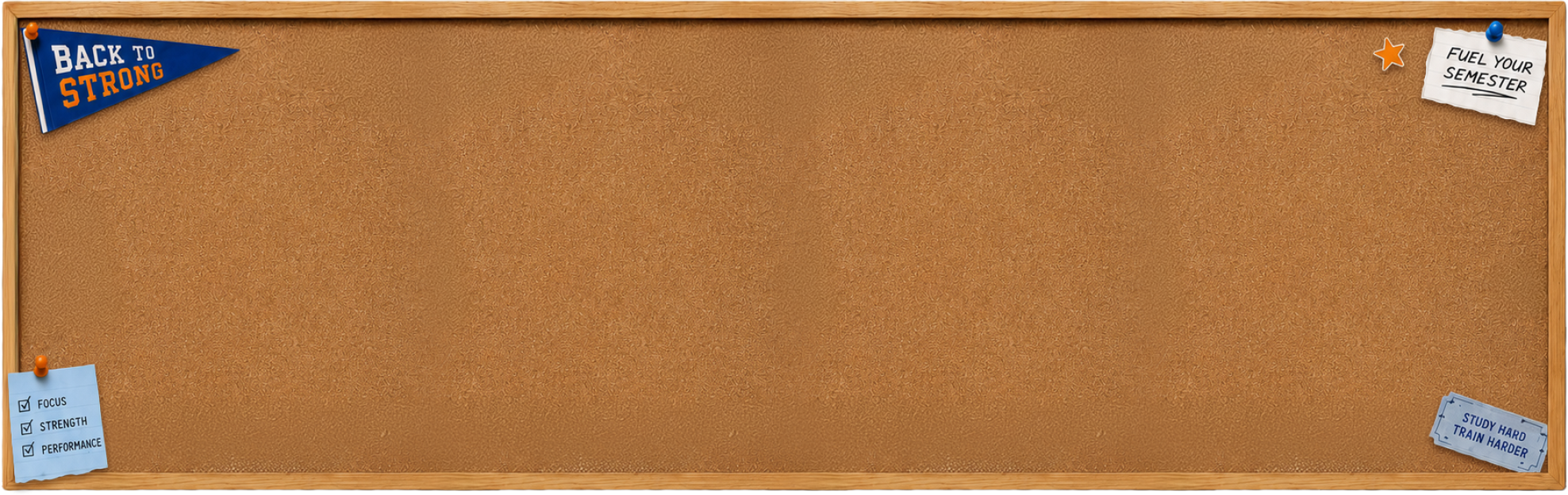 Corkboard with notes and a blue pennant flag.