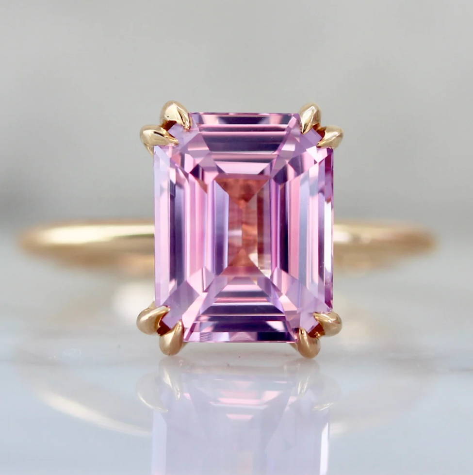 emerald cut pink sapphire ring