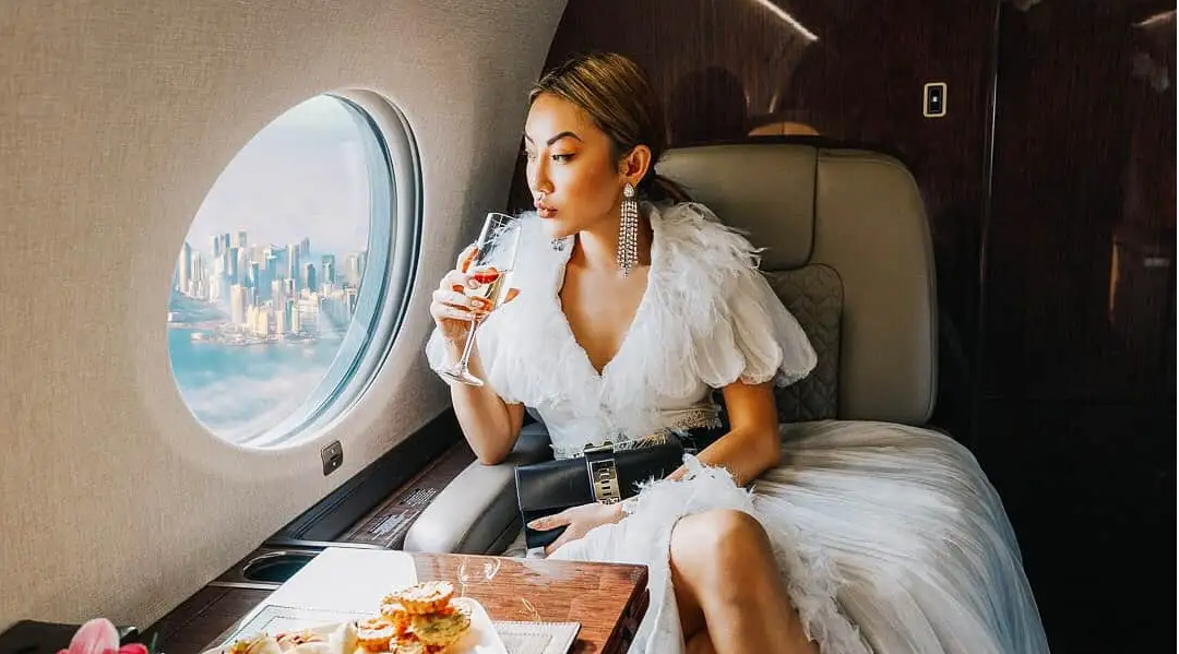 Jessica Wang on a private jet with NYC