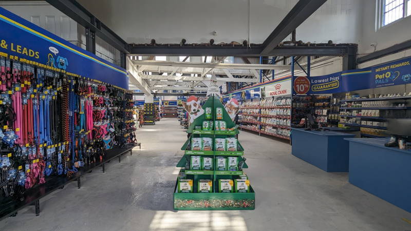 Interior view of the PetO pet store in Eastgardens showing shelves of pet supplies
