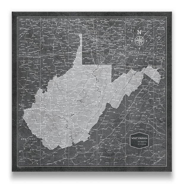 West Virginia Push pin travel map modern slate