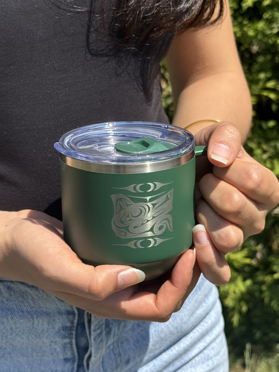 Wolf 11oz Stackable Travel Mug by Maynard Johnny Jr., Coast Salish, Kwakwaka'wakw