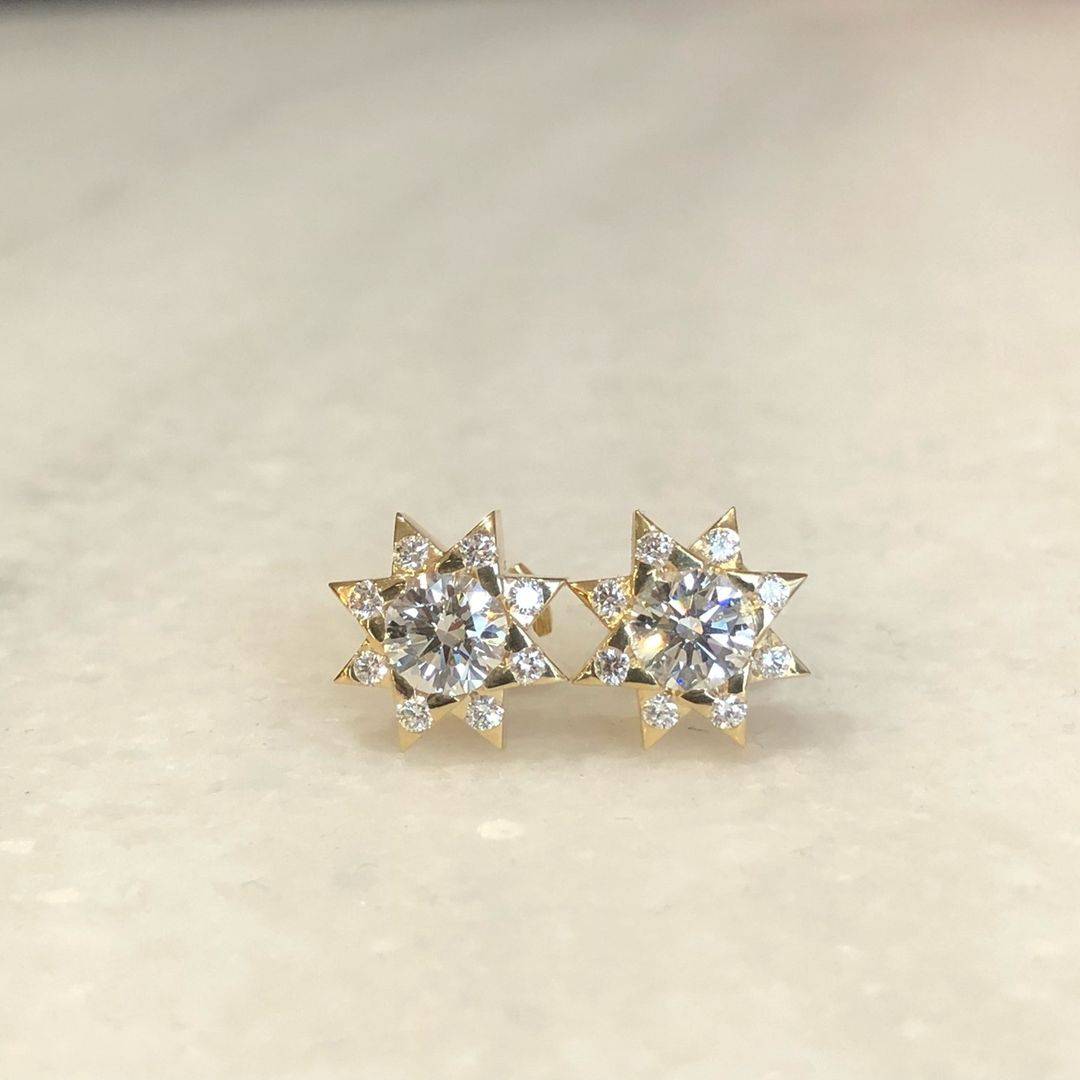 diamond and gold sun stud earrings