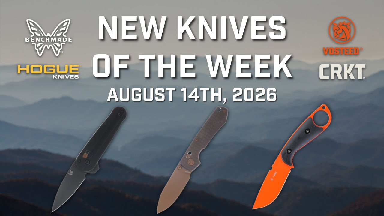 New knives of the week, August 14th, 2026, featuring various knife designs.