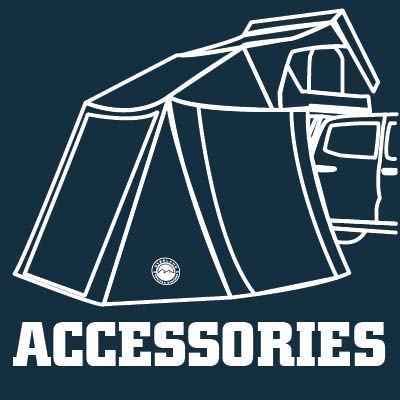 Illustration of a tent accessory for a vehicle. Text reads 