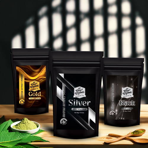 Raw Kratom Extract Powder Bundle Black, Gold, and Silver