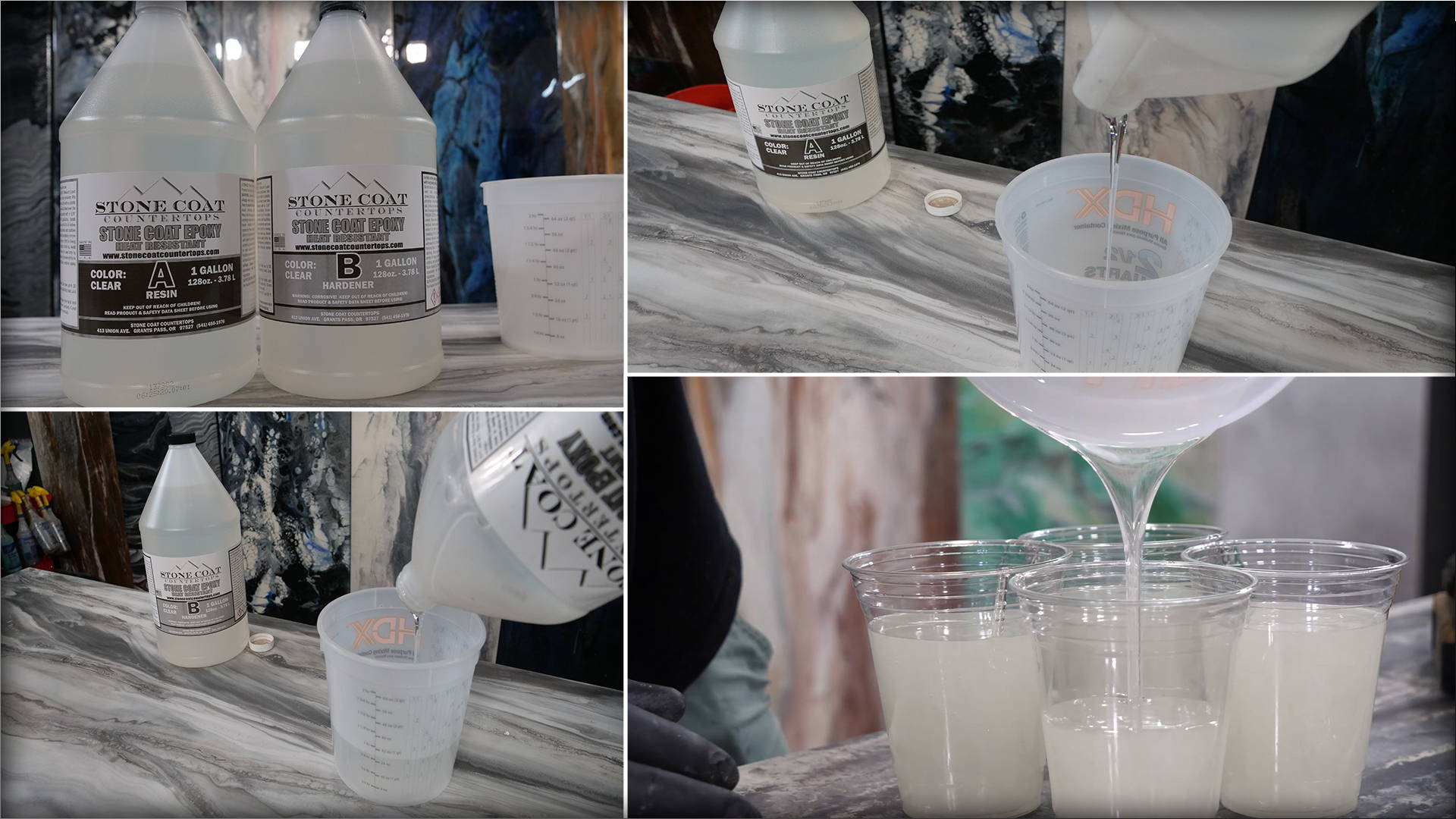 Step 2: Mixing Epoxy - Combine part B and part A in a mixing container at a 1:1 ratio, mix for 2 minutes with a drill and paddle mixer.