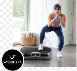 A lady performing exercises on the Vibra-X which is great for lymphatic circulation, weight loss, pain-management and more.