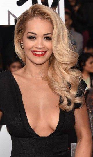 Rita Ora with side sweep hair