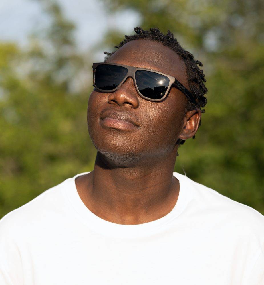 Man with big head wearing Shade, Shield Oversized Sunglasses