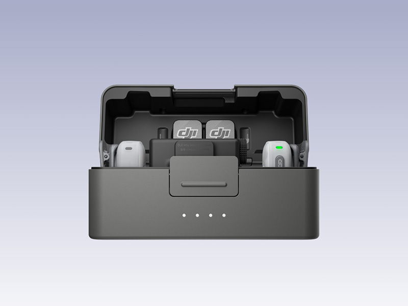 DJI Mic Mini 2 and accessories charging in a case