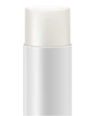 White cylindrical container with a smooth cap on top.