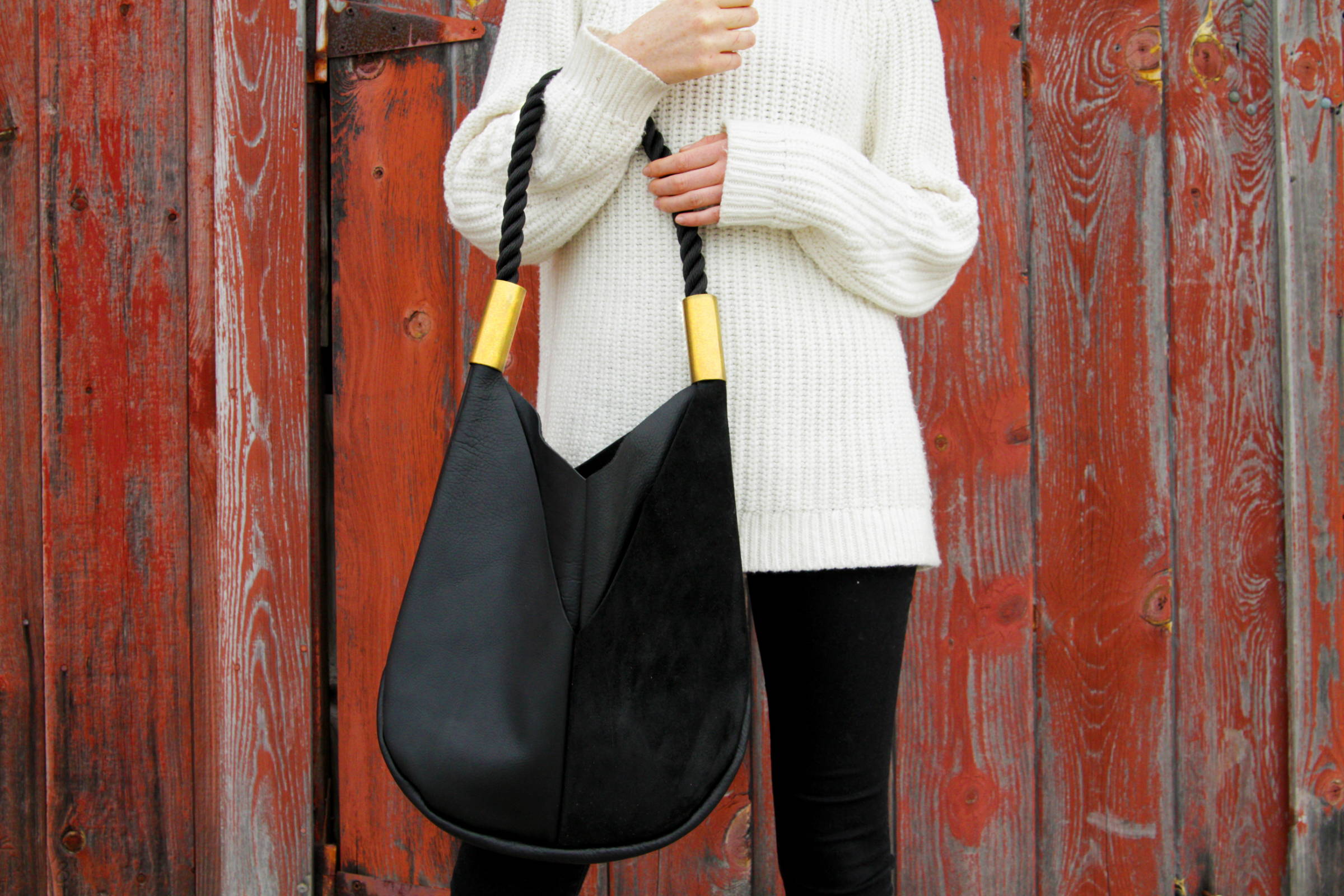 Black Leather Tote with Black Dock Line with brass hardware
