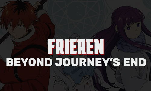 Frieren: Beyond Journey’s End title with characters in the background.