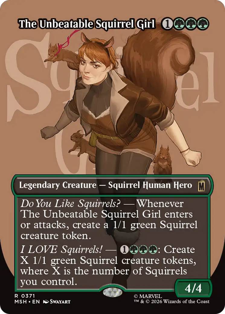 The Unbeatable Squirrel Girl card from the upcoming MTG/Marvel Crossover.