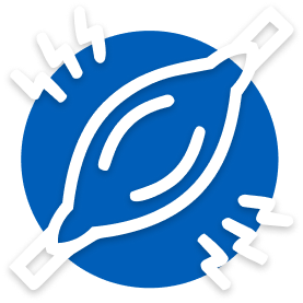 An abstract illustration of a muscle with lightning bolts and a blue background.