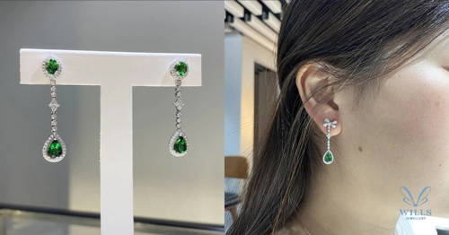 Three-Way Tsavorite Gemstone Diamond Earrings WILLS JEWELLERY