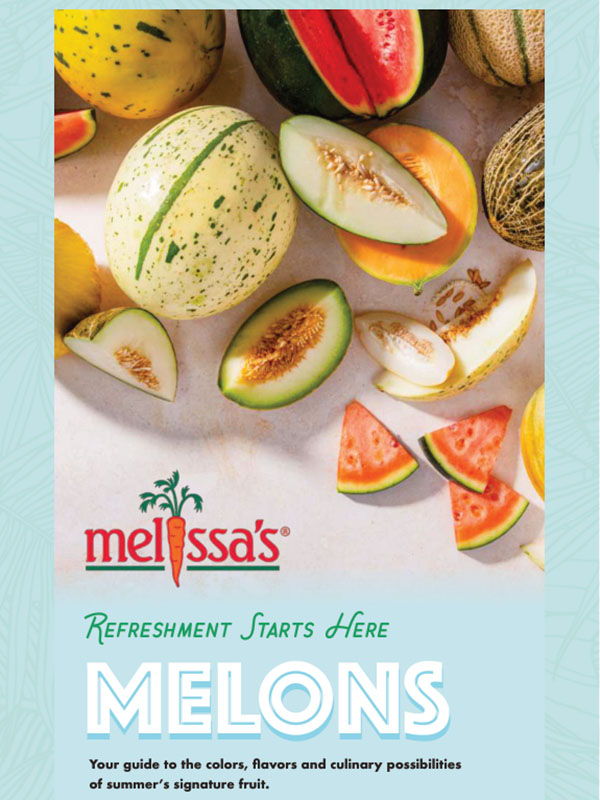 Various melons with a title and description about summer fruits.
