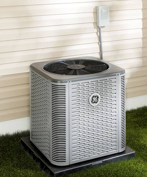 Image of GE Residential HVAC 2-Stage Air Conditioner, installed outside of a home