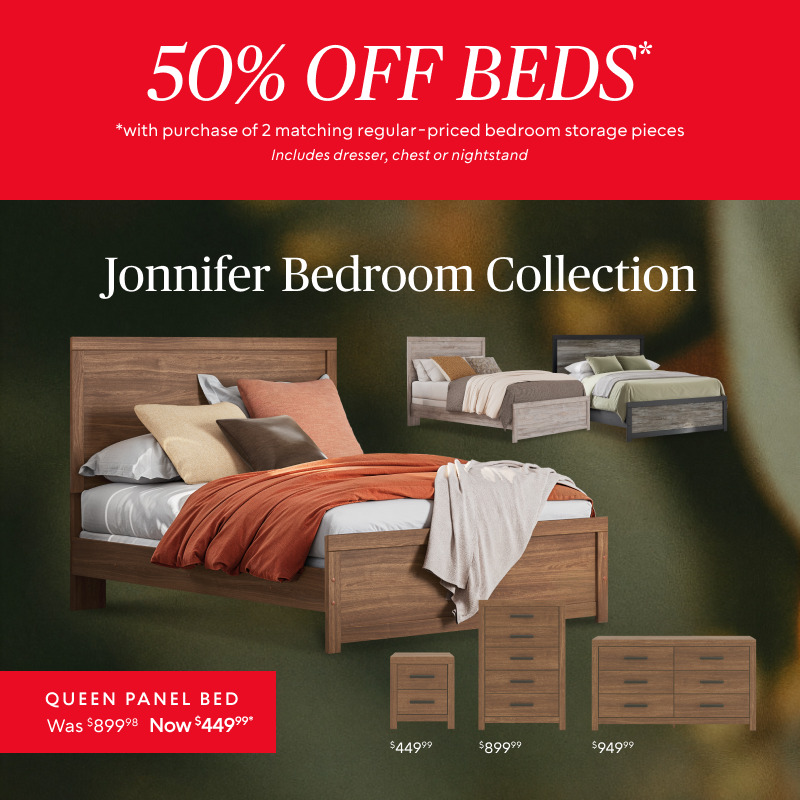 50% off Jonnifer Queen Panel Bed was $499.98 now $249.99 when you buy two of the matching regular price bedroom storage
