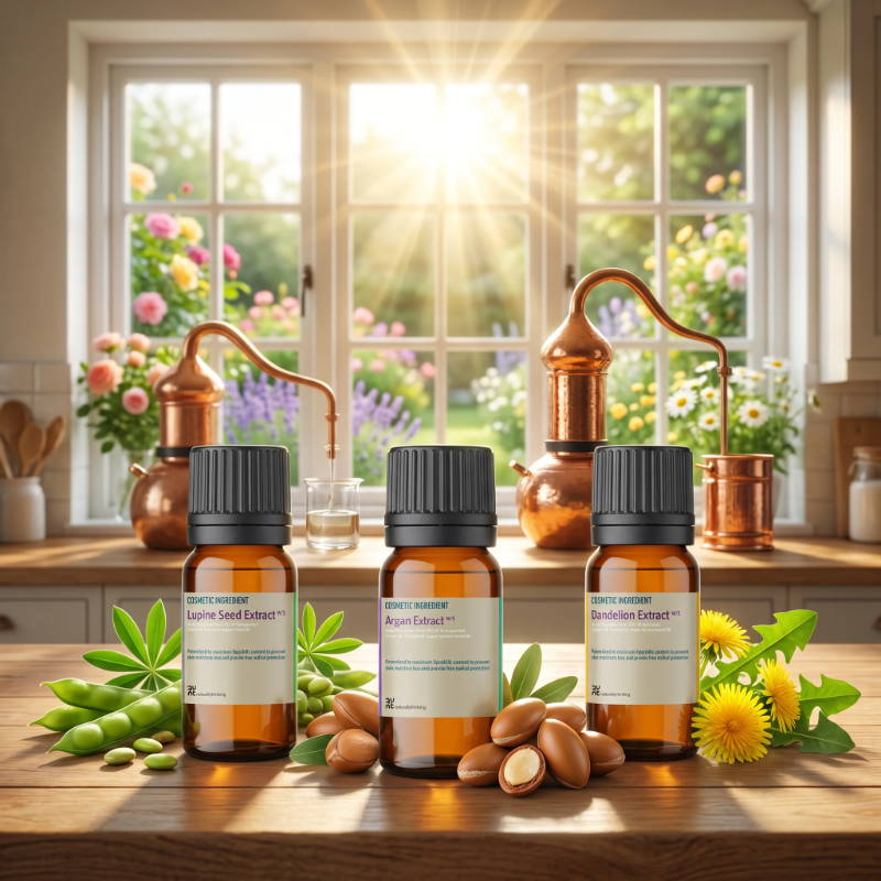 Bottles of essential oils on a wooden table with a sunny garden view.