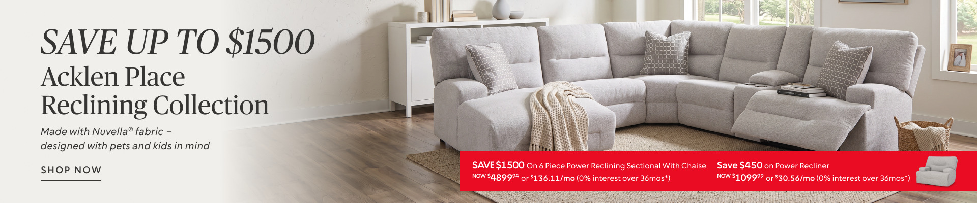 Save $1500 on Acklen Place 6 Piece Power Reclining Sectional with Chaise 