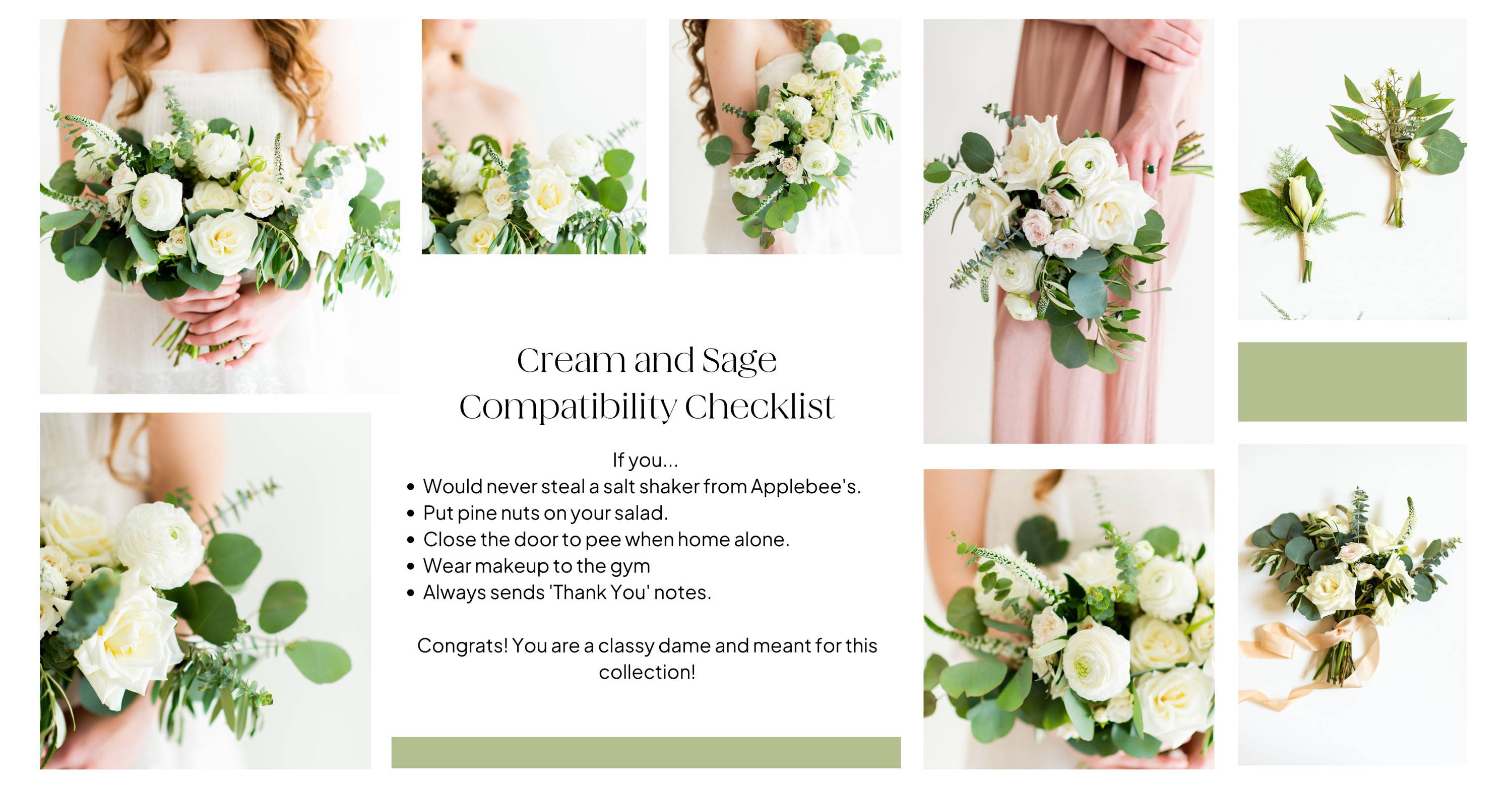 Cream and Sage Bridal and 4-5 Bridesmaid Bouquets
