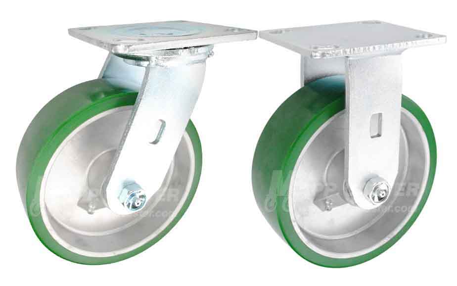 Green Polyurethane on aluminum plate casters - rust resistant, floor protective, non marking, nsf certified