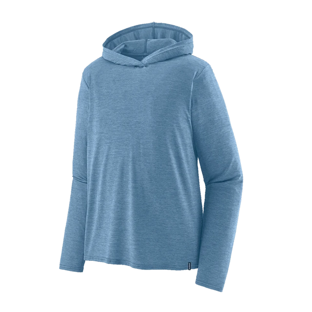 Light blue long-sleeve hoodie with a front pocket and drawstring hood.