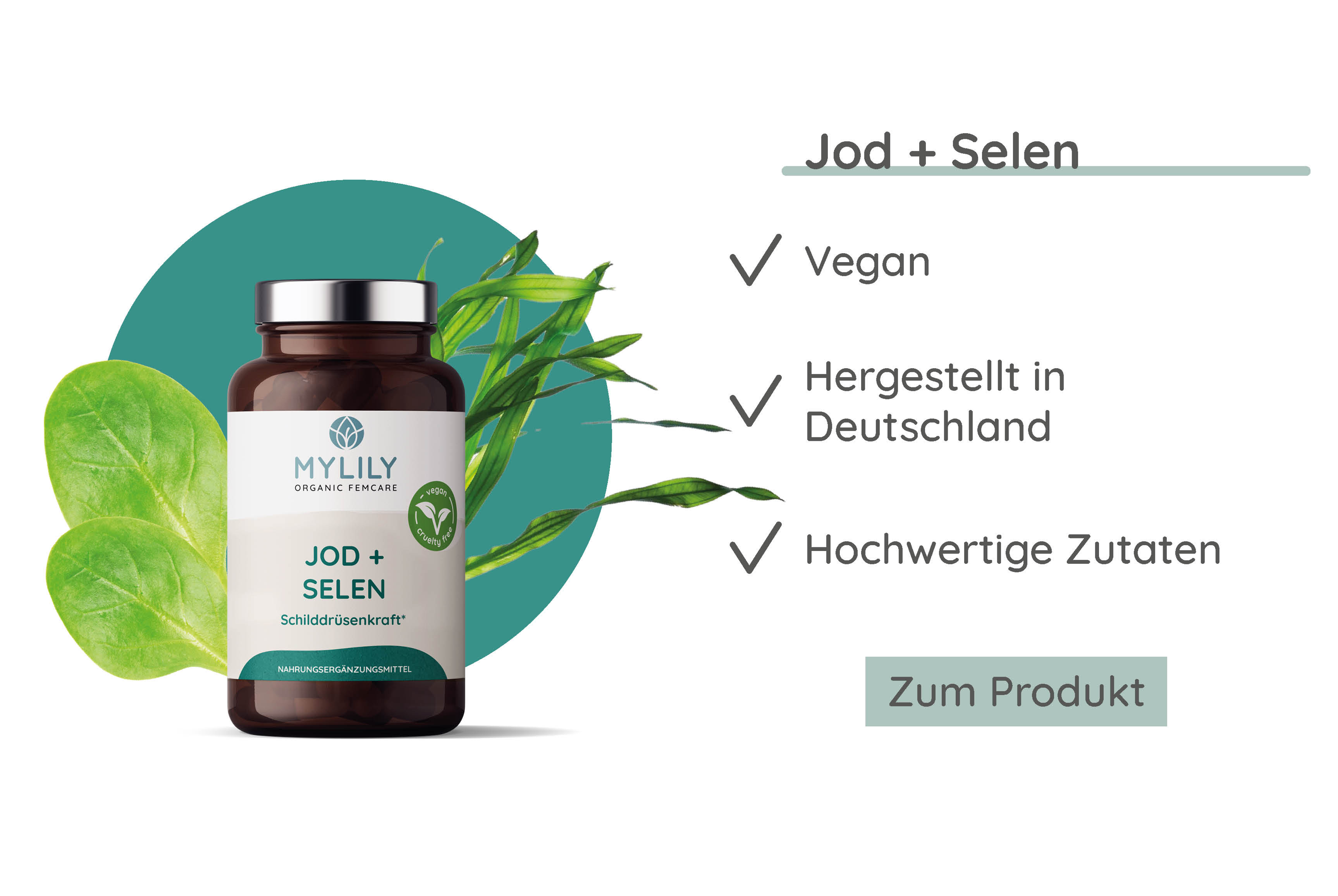 Jod + Selen Nahrungsergänzung für die Schilddrüse und den Kinderwunsch | MYLILY | vegan & hergestellt in Deutschland 