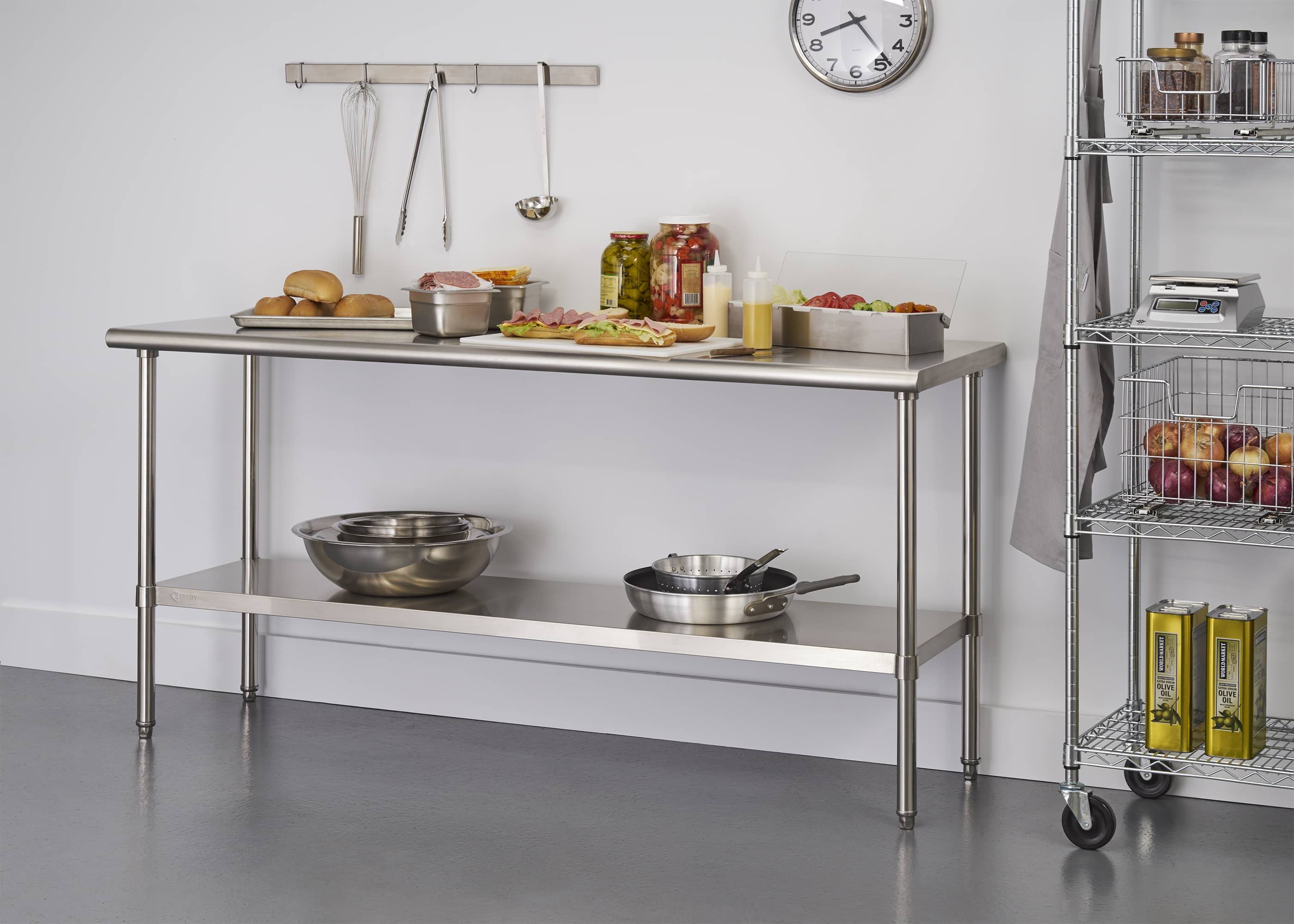 wide commercial kitchen stainless steel prep table