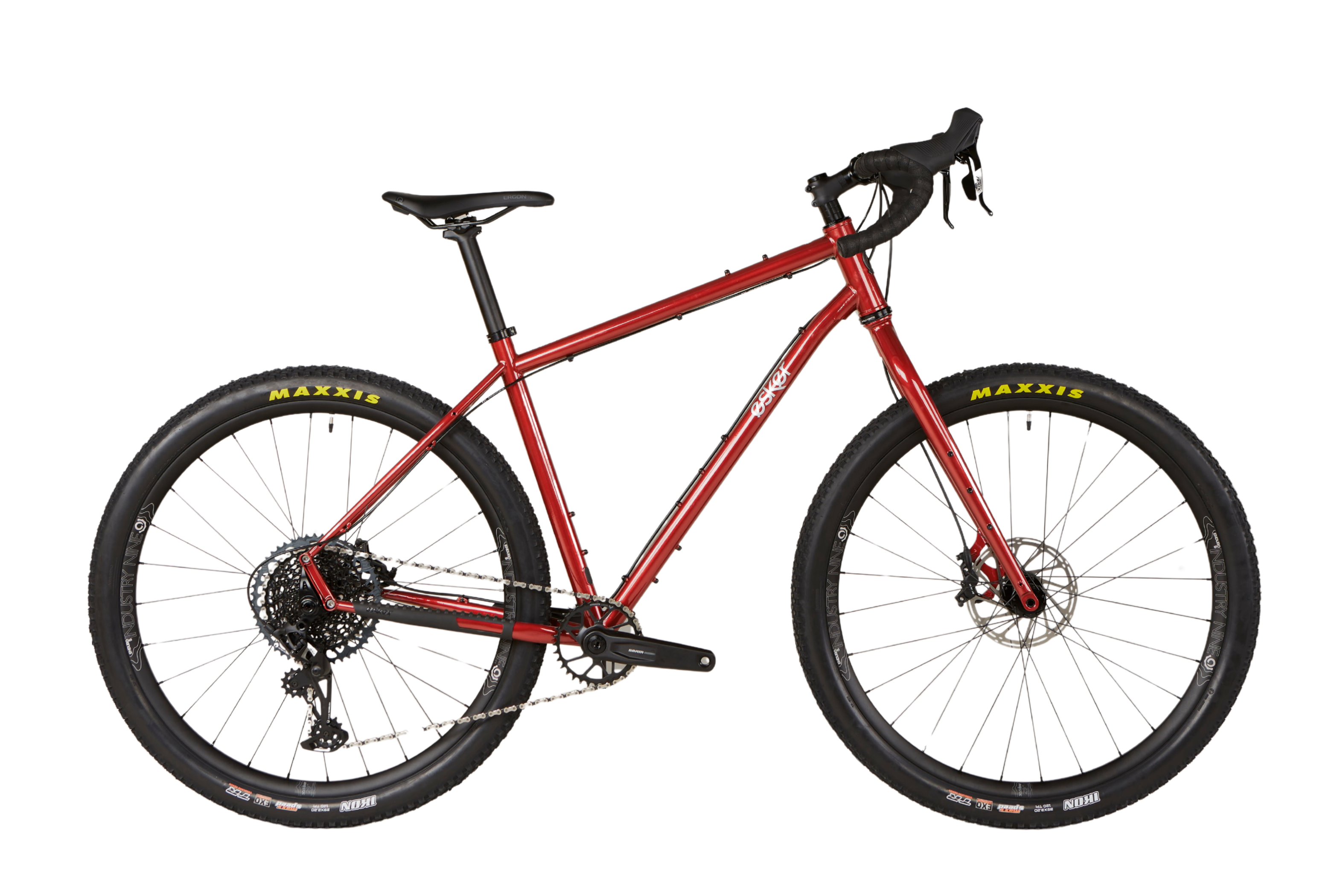 Red Esker Lorax drop-bar mountain bike, side view