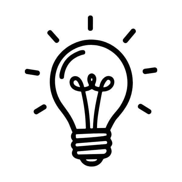 Light bulb icon with rays emanating from it.