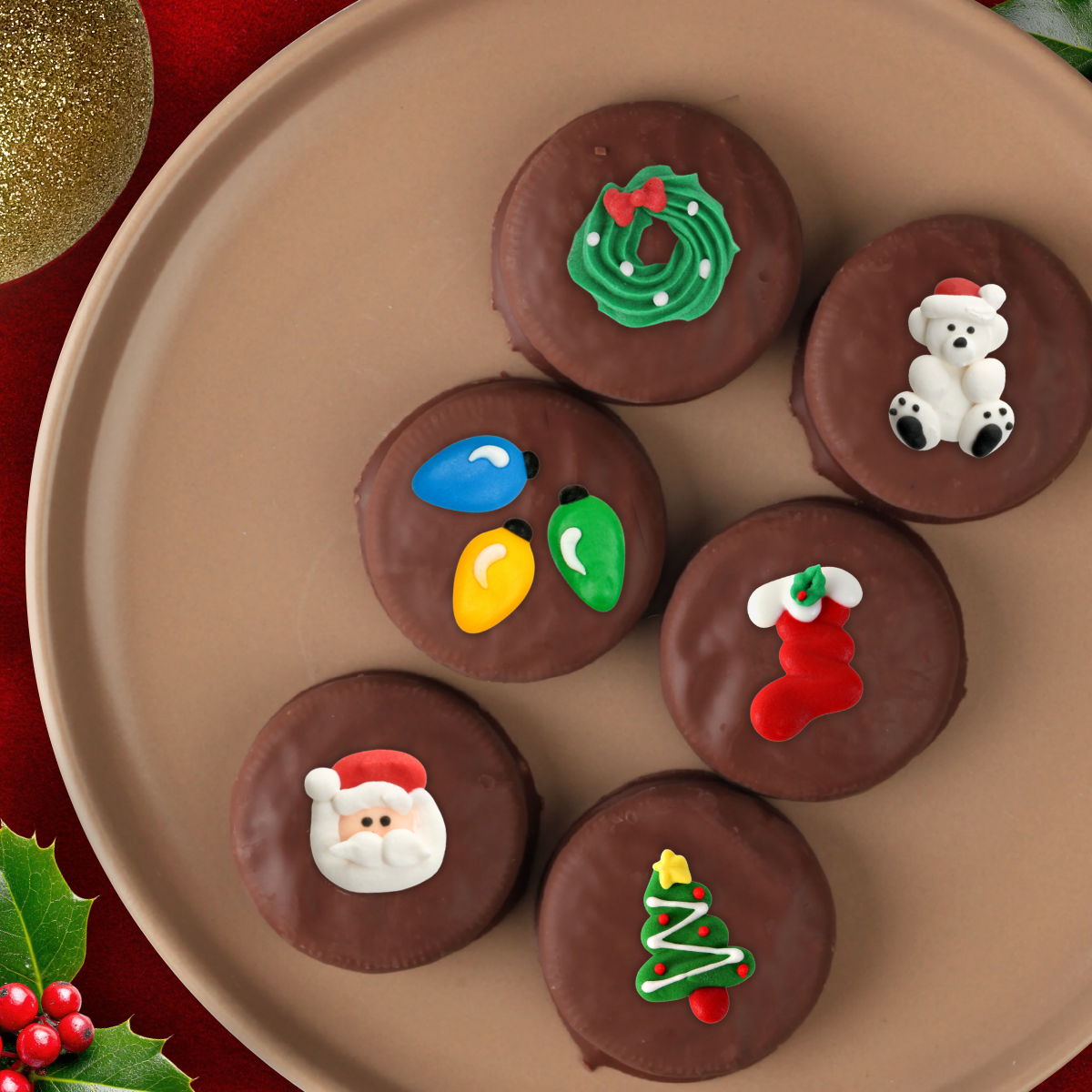 Christmas Royal Icing Toppers decorated oreo cookies for christmas sales