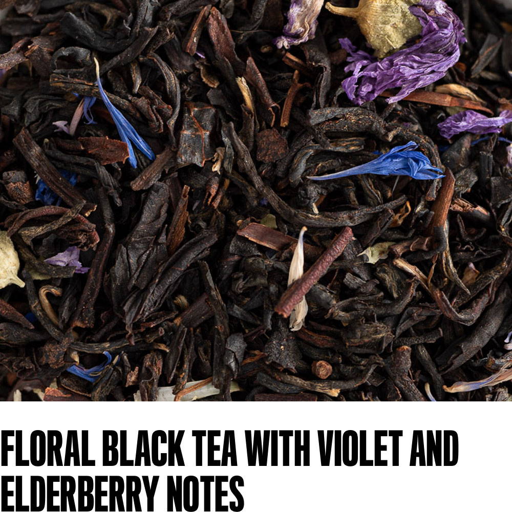 floral black tea with violet and elderberry notes