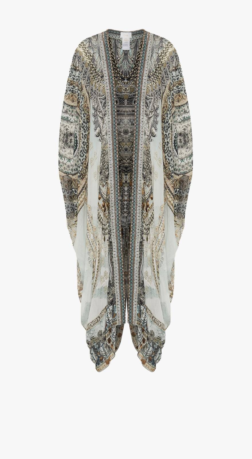 new season CAMILLA white and gold/grey detailed long layered cape