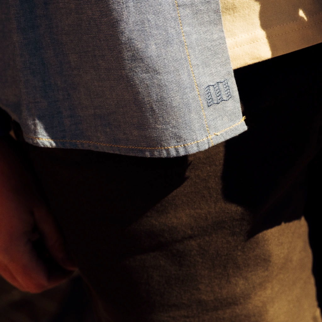 Close-up of a person's hand near clothing.