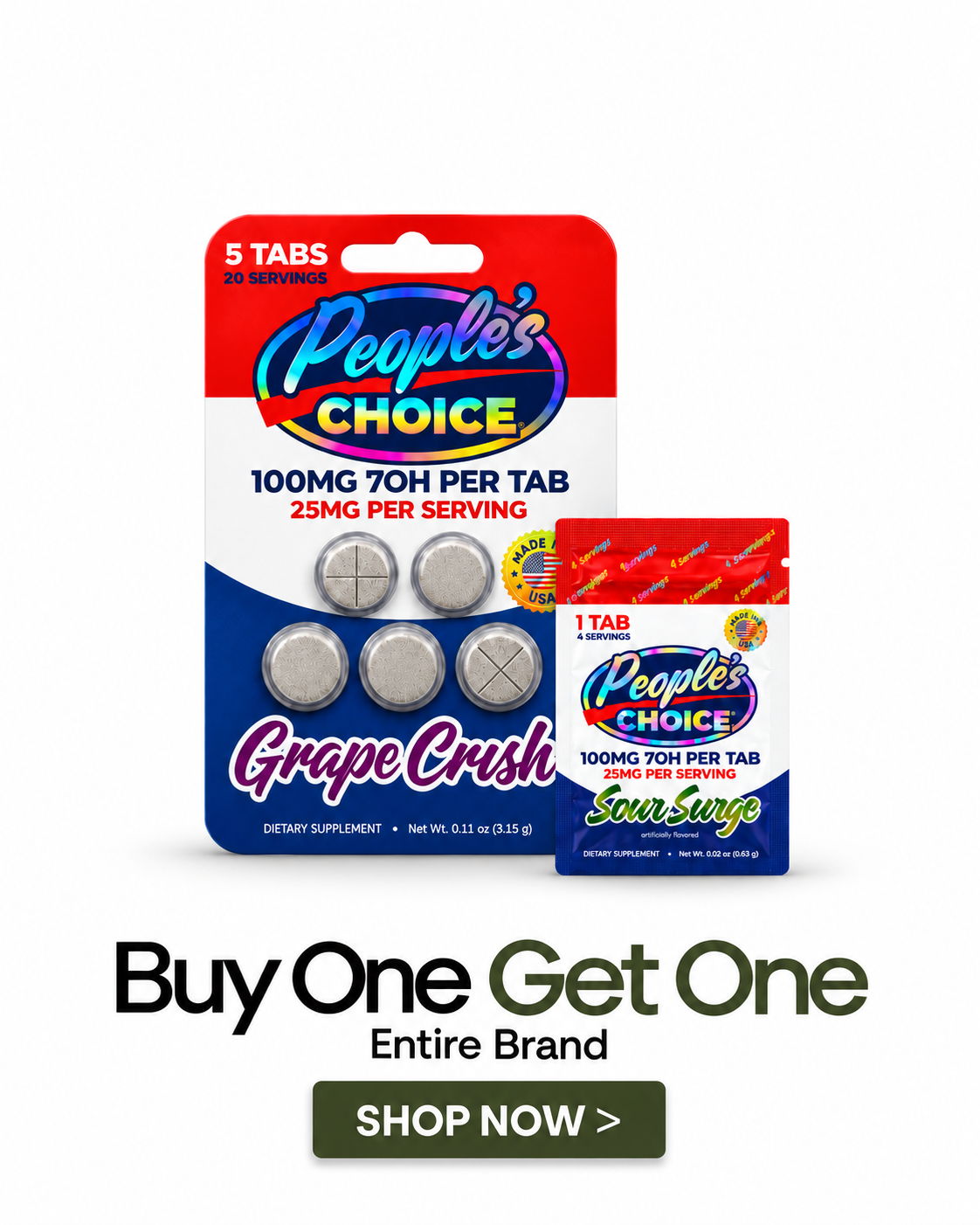 People's Choice Grape Crush tablets with a promotional 