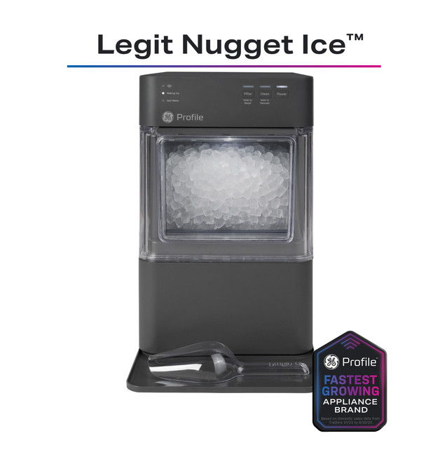 Opal Mini Ice maker producing nugget ice with branding and logo.